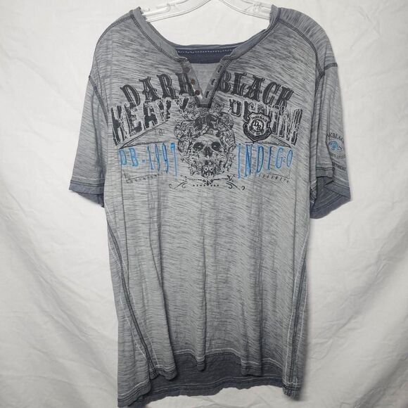 Vintage y2k grey cyber grunge emo skater henley short sleeve tee - Picture 1 of 3